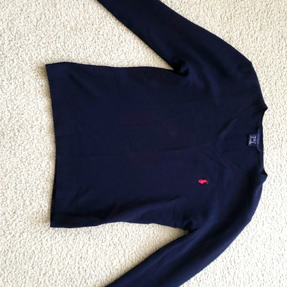 Ralph Lauren Sport navy v-neck sweater - wool/cashmere blend - M